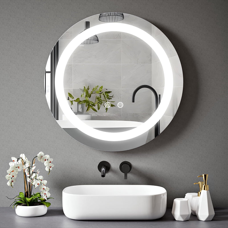 VanityBathroom Luna Round Bathroom LED Mirror with Dimmable Lights, Anti-fog, Shatter-Proof Tempered Glass
