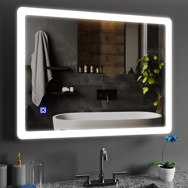 VanityBathroom Aurelia Rectangle Bathroom LED Mirror with Dimmable Lights, Anti-fog, Shatter-Proof Tempered Glass